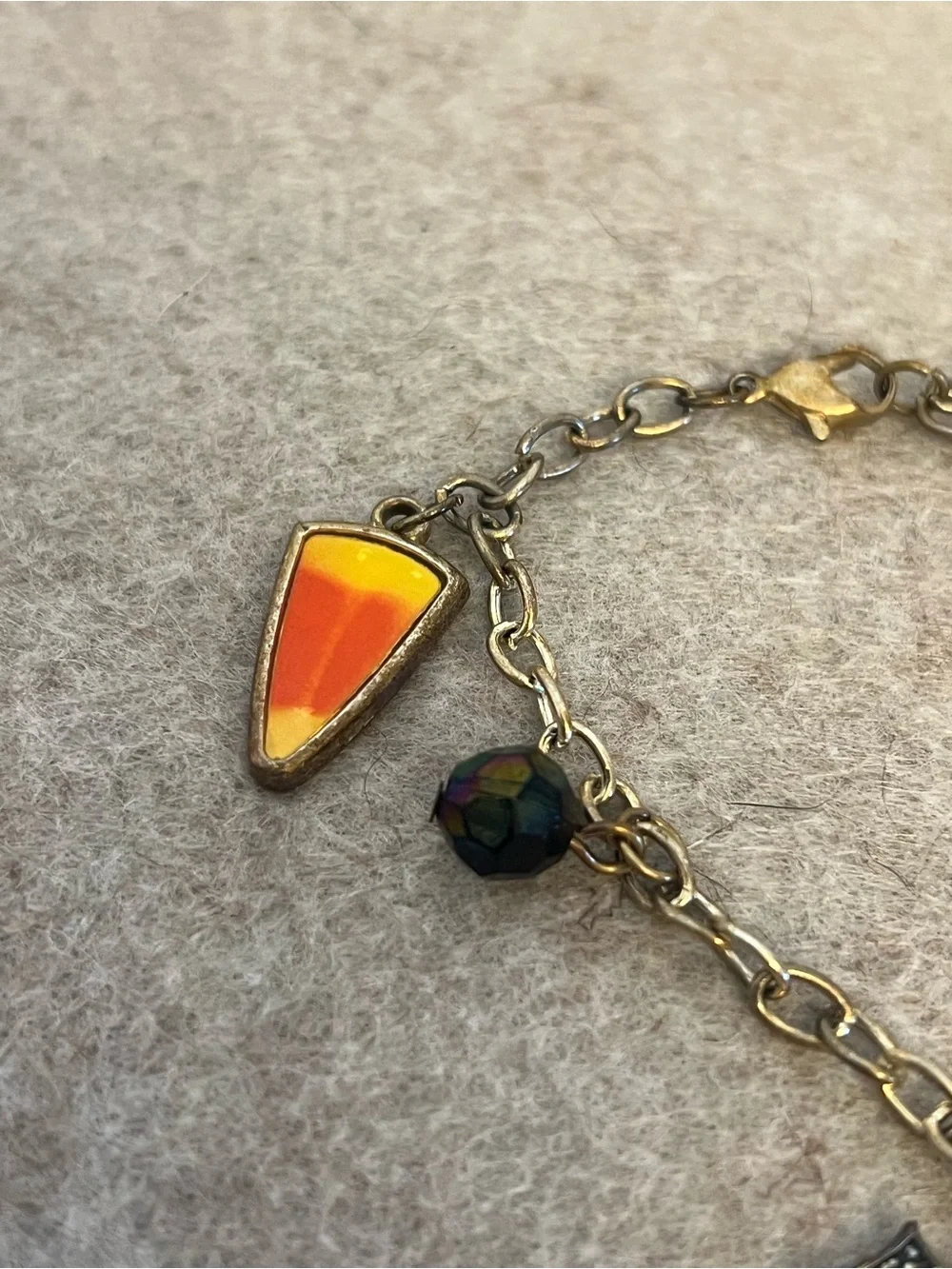 Adorable Halloween charm bracelet! With pumpkin, candy corn, and bat charms